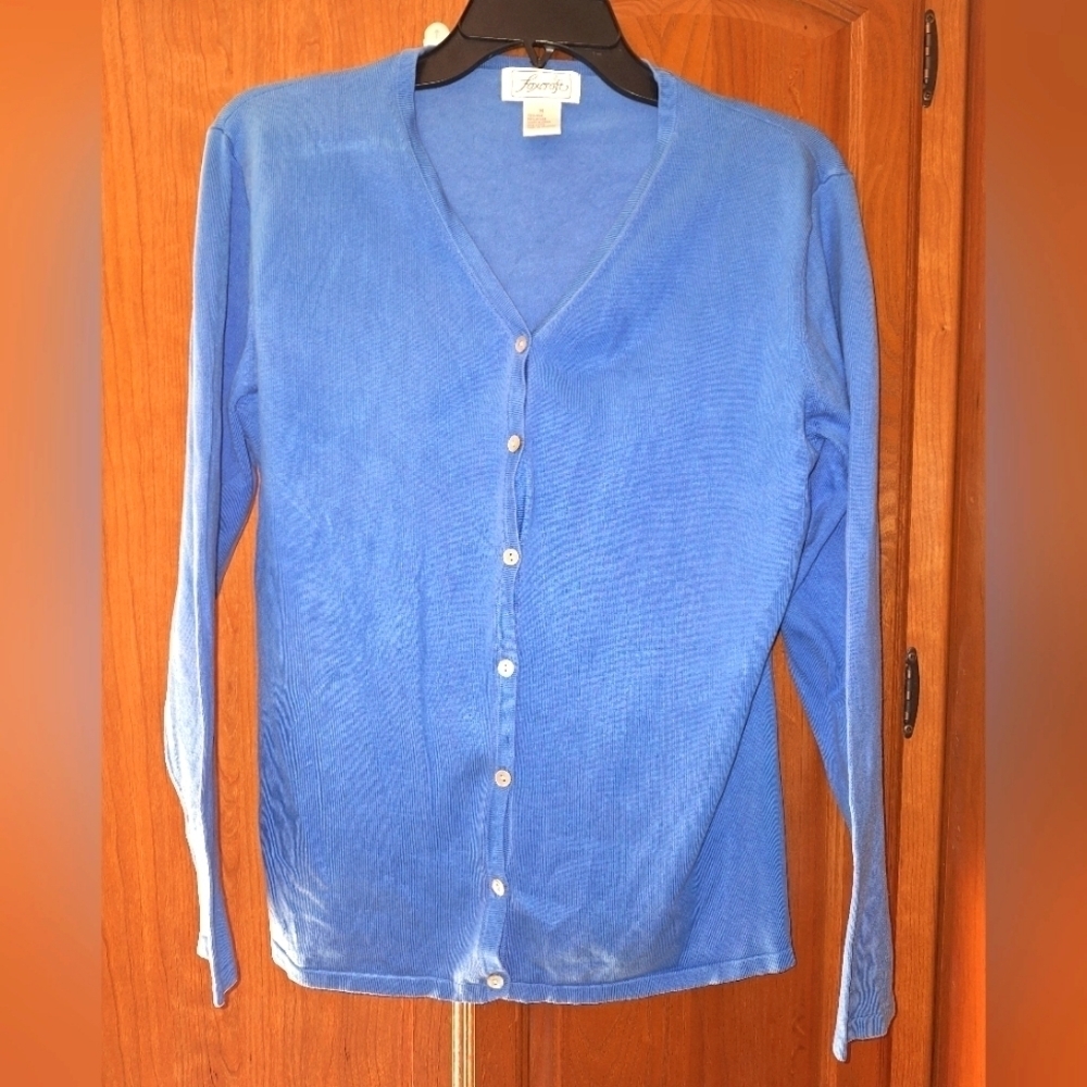 A Foxcroft ladies Silk blend cardigan sweater in a size medium.  Pre-loved